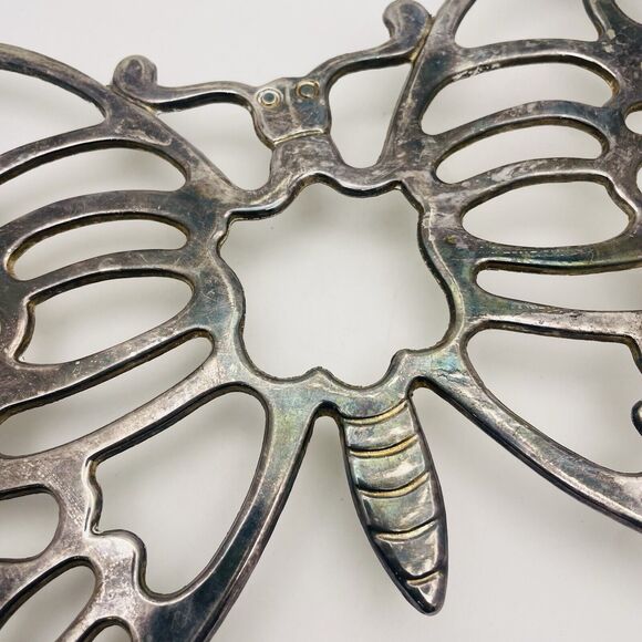 Trivet Butterfly Wall Art Silver Plate Leonard Made In Italy Set Of Two Footed - Picture 3 of 6